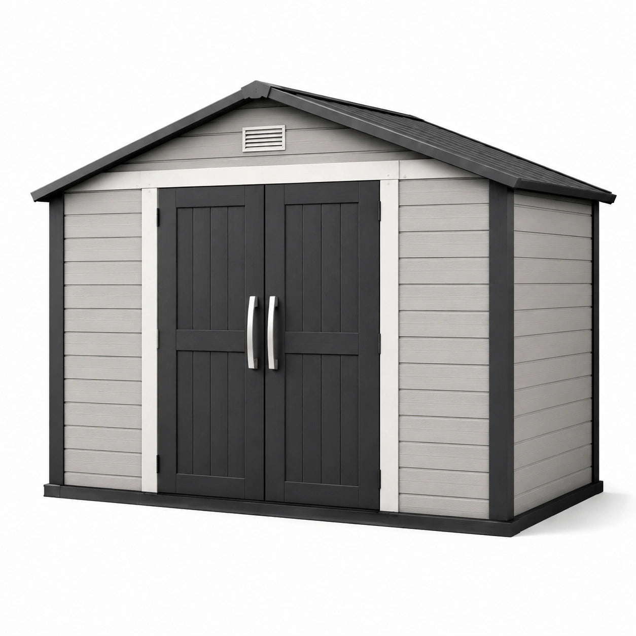 Abri de jardin en plastique gris et noir avec double porte