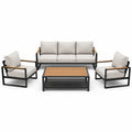 Ensemble de salon de jardin en aluminium et bois 4 pièces couleur beige et noir