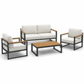 Ensemble de salon en aluminium avec bois et coussins beige