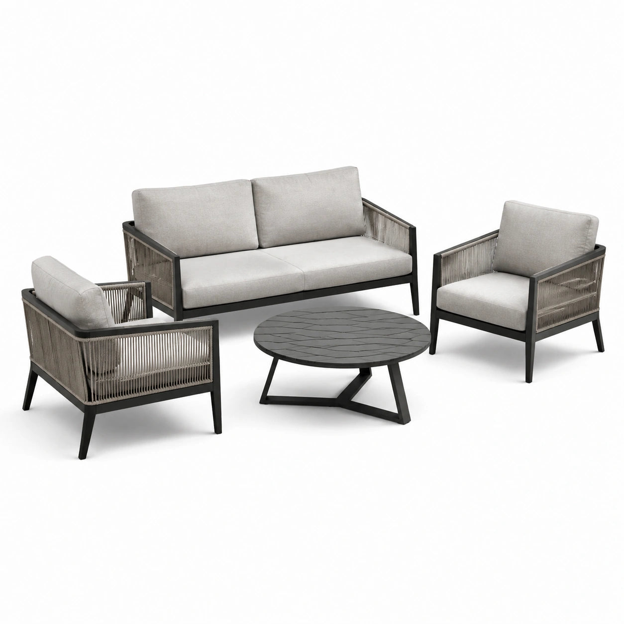 Salon de jardin en aluminium et tissu gris