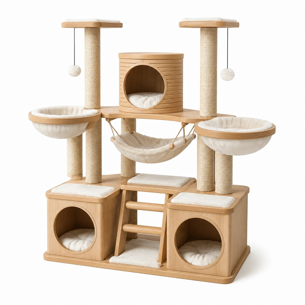 Arbre à chat en bois avec sisal et tissu peluche
