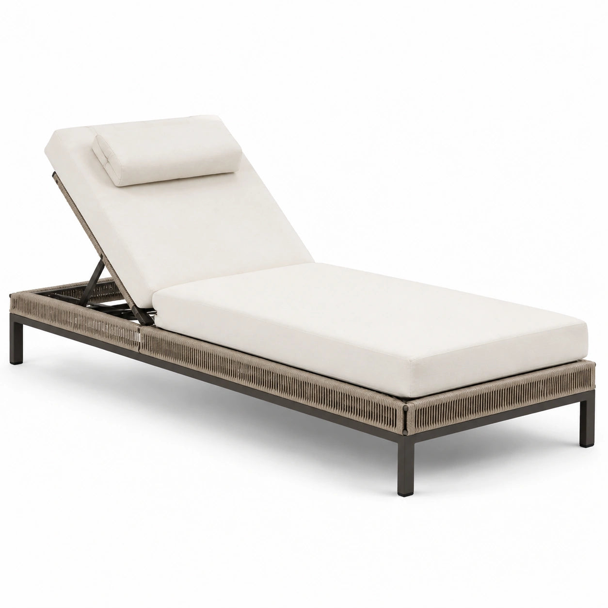 Chaise longue en aluminium avec coussin réglable blanc