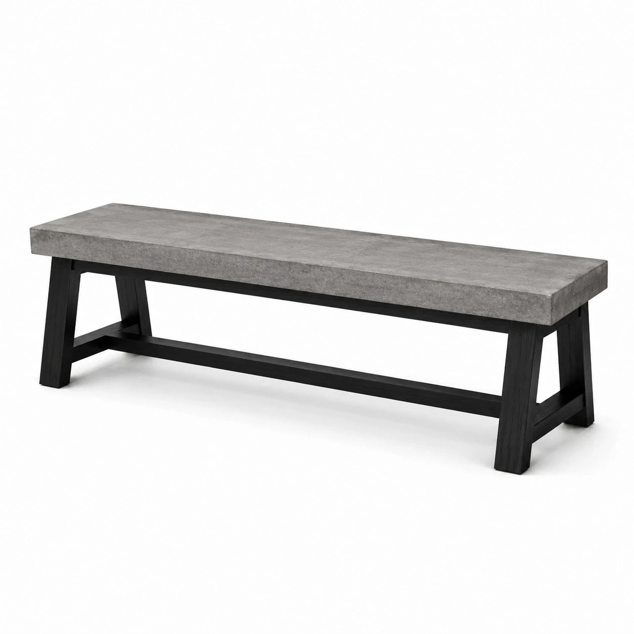 Banc rectangulaire en béton gris avec cadre en bois noir