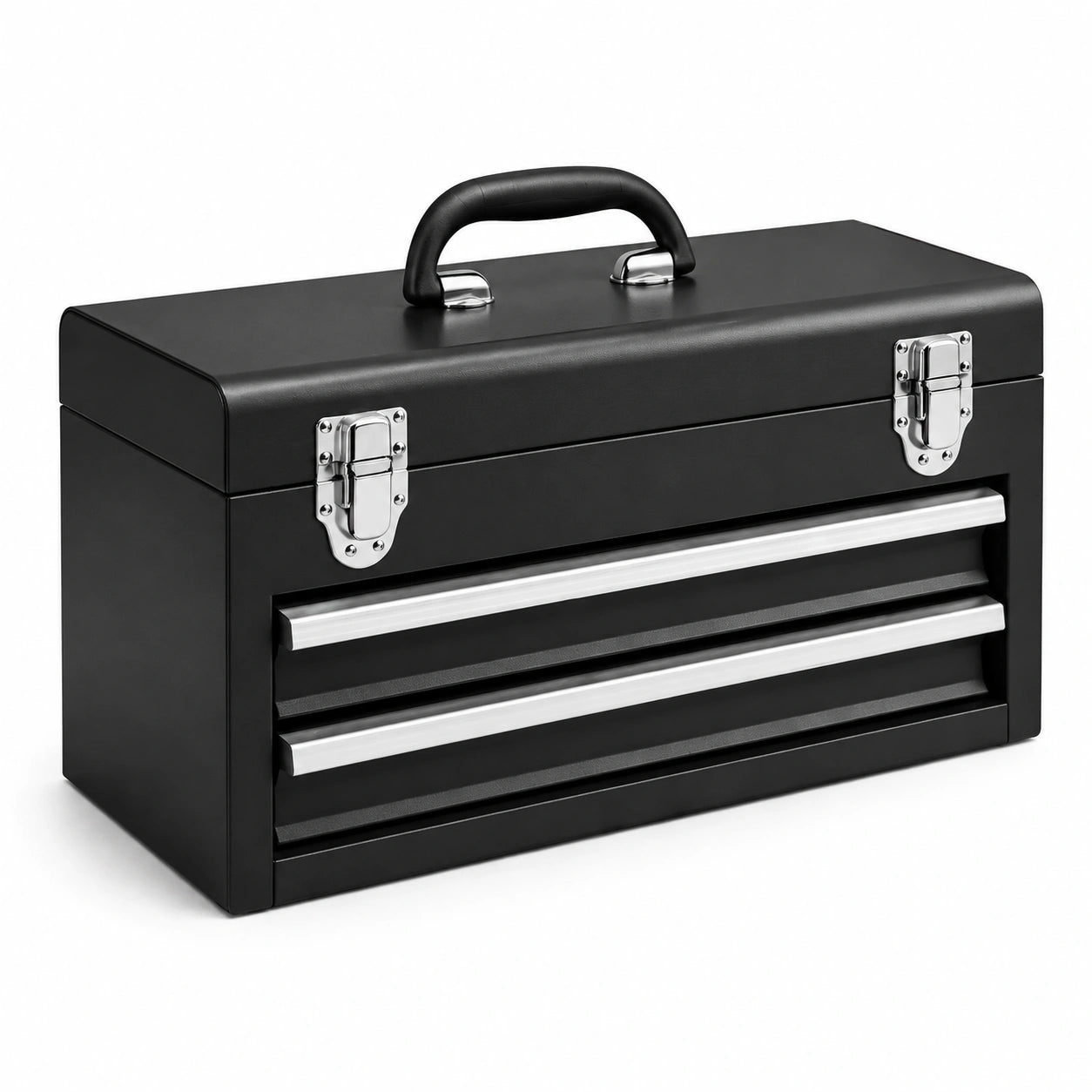 Boîte à outils en métal noir avec 2 tiroirs