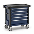 Chariot à outils métallique avec 5 tiroirs bleu et roulettes