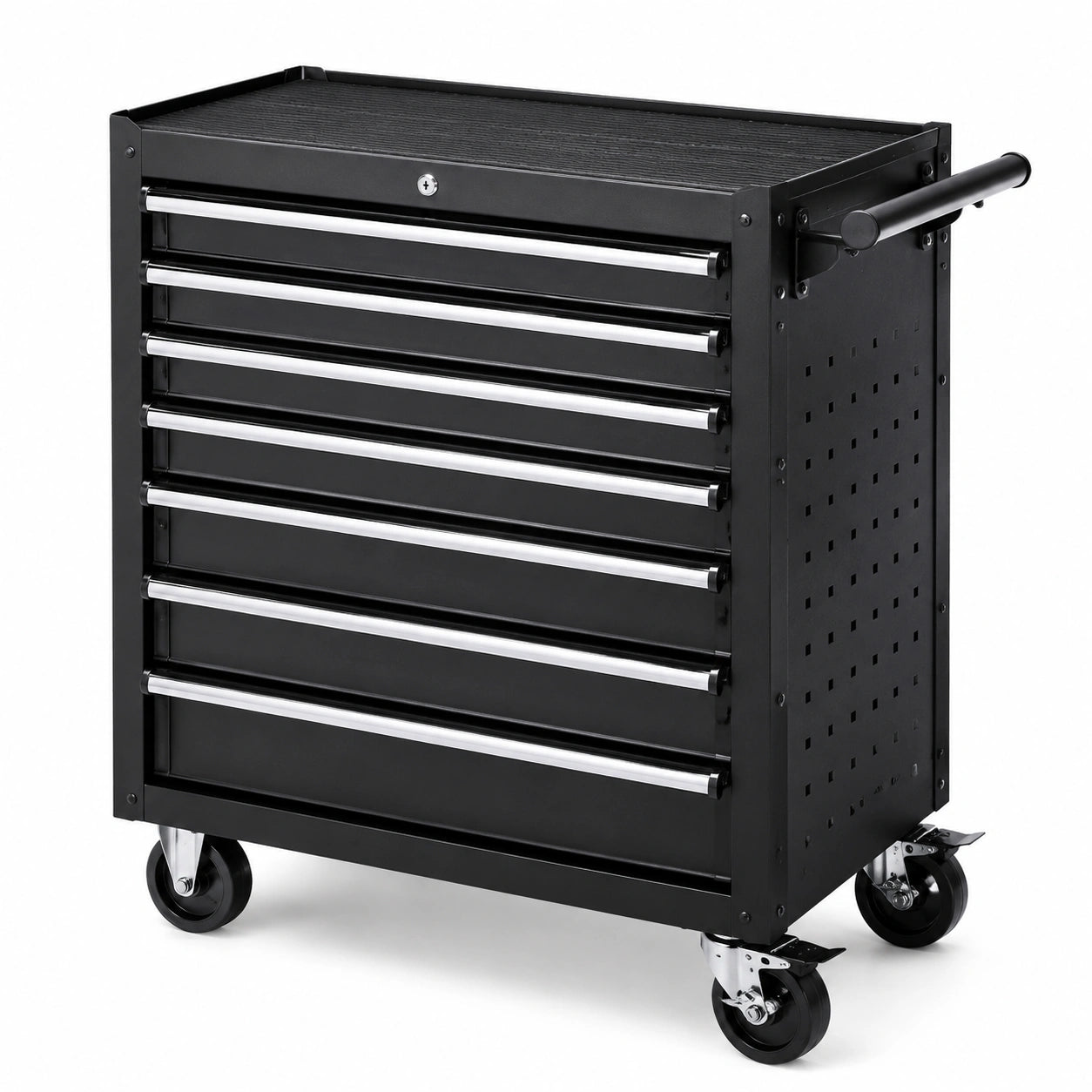 Chariot à outils en acier noir 7 tiroirs avec roulettes pivotantes