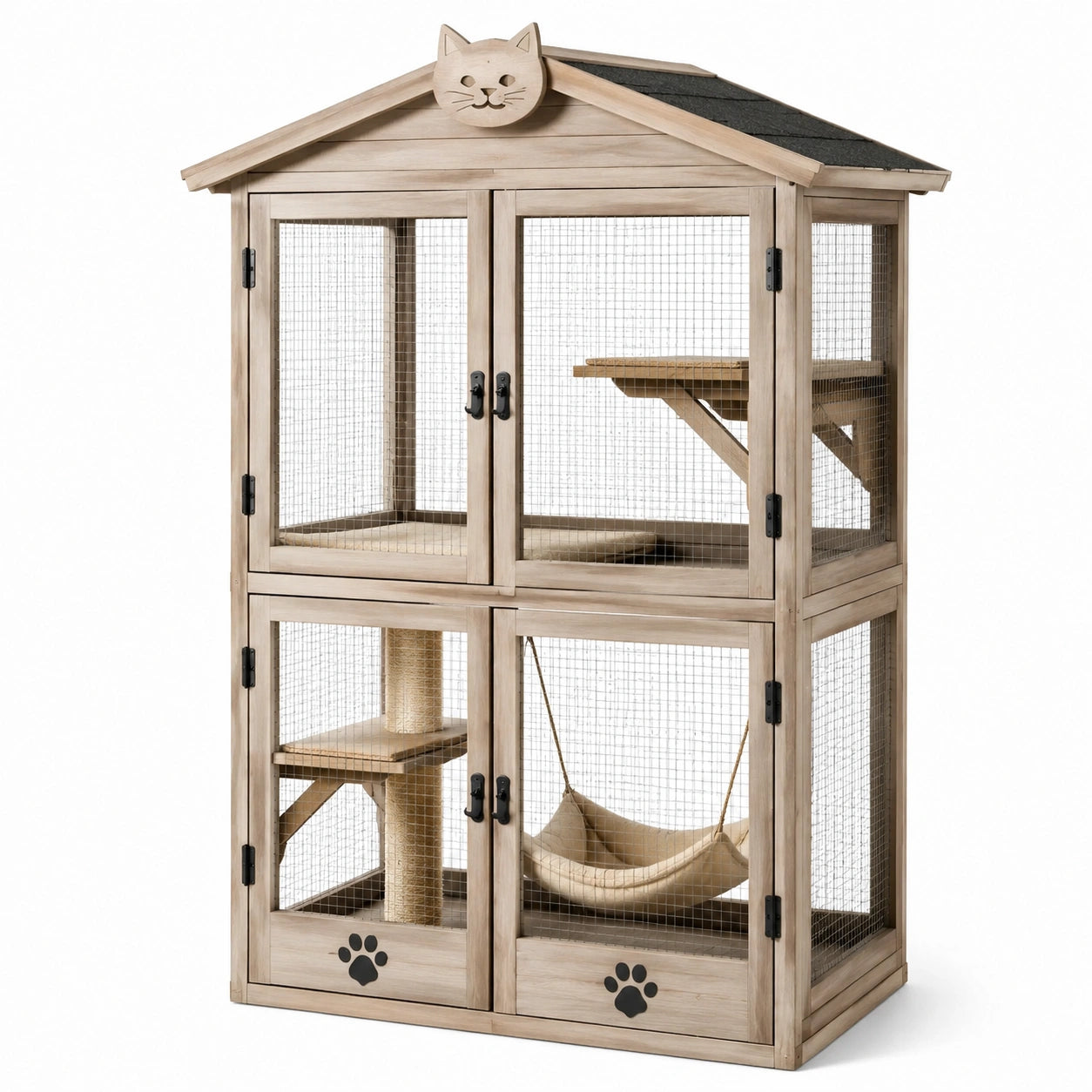 Enclos en bois de pin avec toit et hamac 150cm