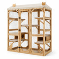 Enclos pour chat en bois avec treillis métallique et toit beige
