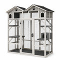 Enclos pour chats en bois et métal avec toit gris/blanc