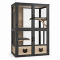 Enclos pour chat en bois de pin et métal avec 3 niveaux et 4 portes