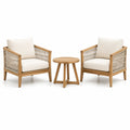 Ensemble de salon en bois d'acacia avec corde et coussins crème